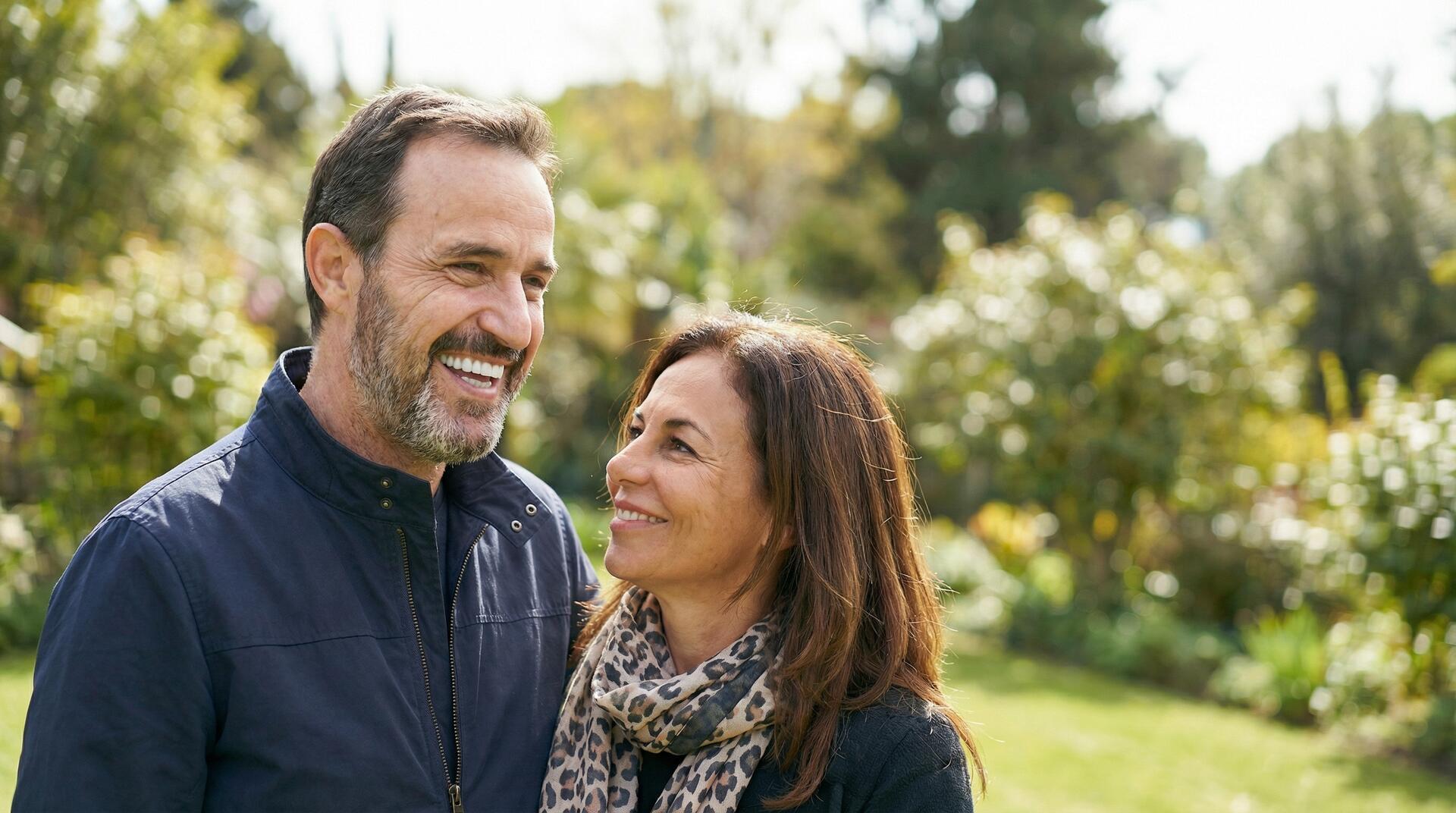 Happy man smiling confidently at a restaurant after full-arch dental implant restoration at Fusion Dental Implants