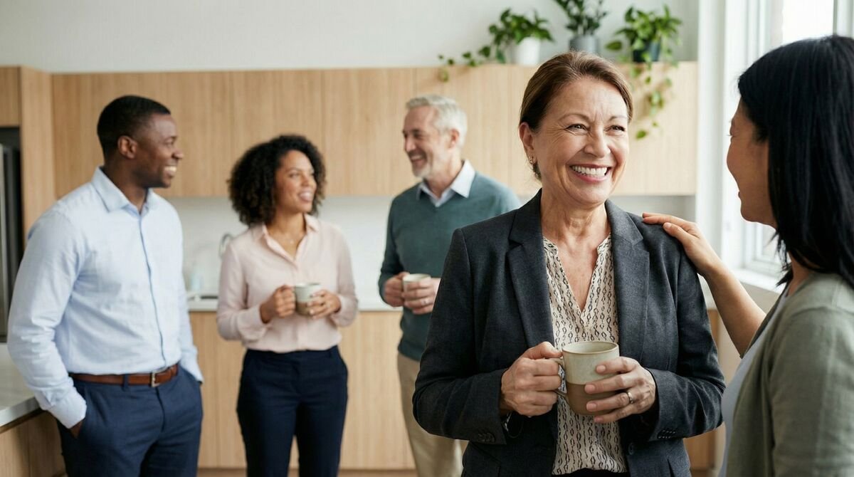 Happy grandmother with grandchildren showing her beautiful smile after single tooth implant at Fusion Dental Implants