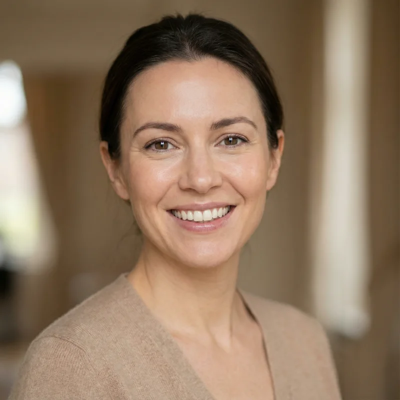 Patient with beautiful porcelain veneers smile transformation at Fusion Dental