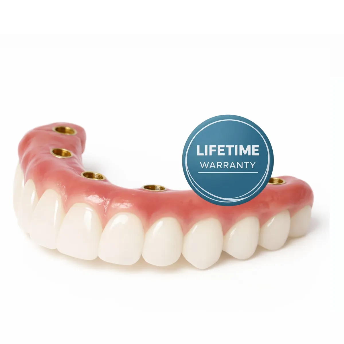 Zirconia Full Arch Dental Implant with Lifetime Warranty Badge