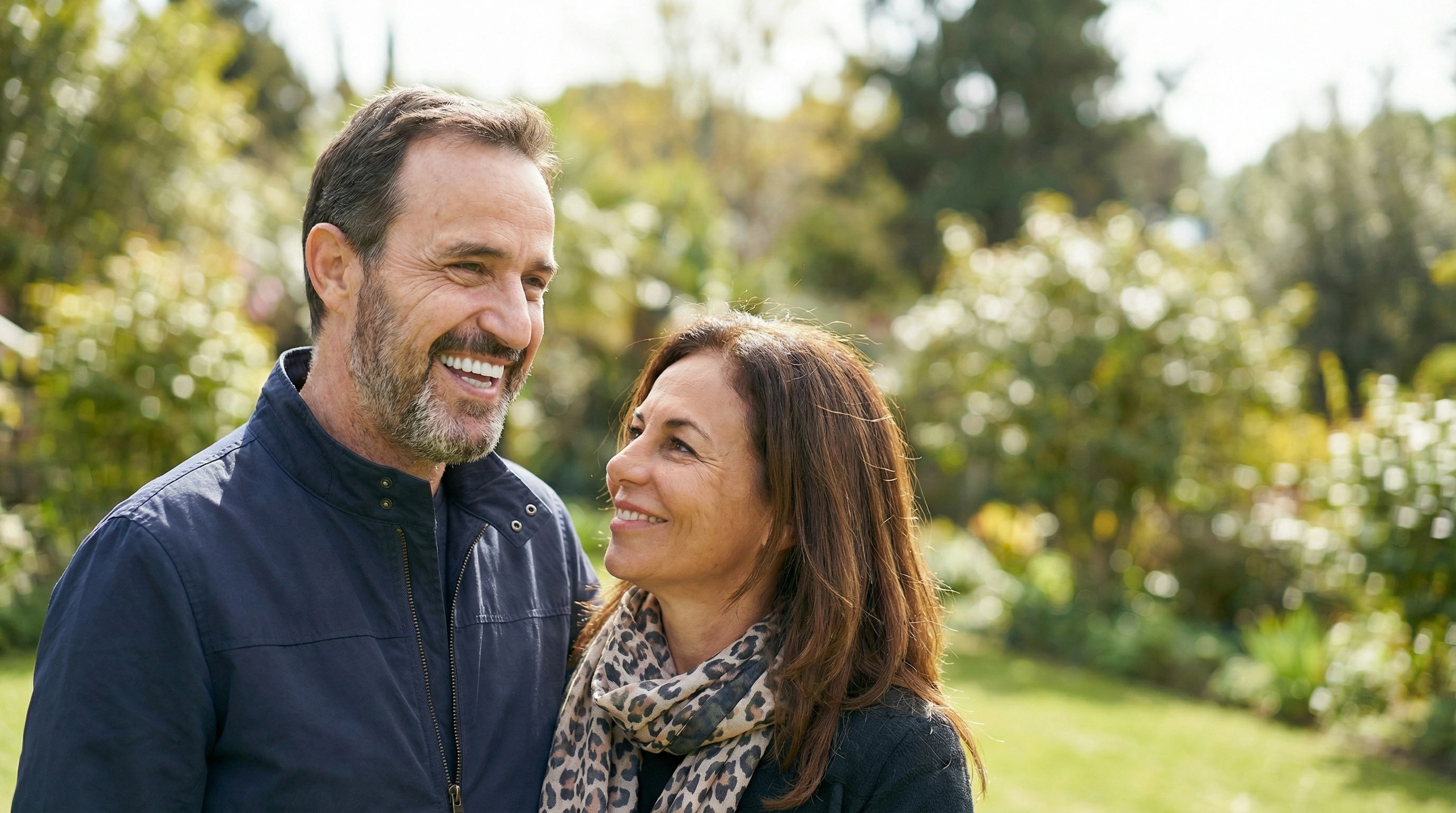 A smiling couple spending time together outdoors